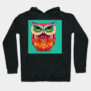 Colorful Owl Portrait Illustration - Bright Vibrant Colors Bohemian Style Feathers Psychedelic Bird Animal Rainbow Colored Art Hoodie